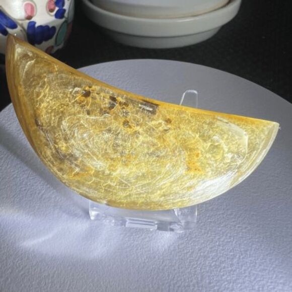 Golden Mica Crystal Crescent Moon Carving (2) - Picture 4 of 9